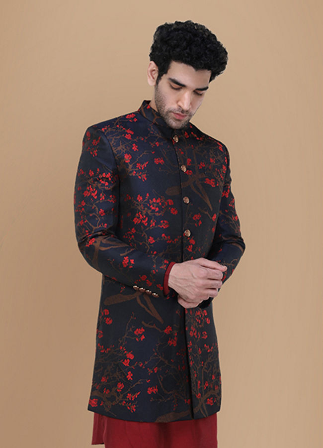 alt message - Manyavar Men Charming Blue Indo-Western image number 0